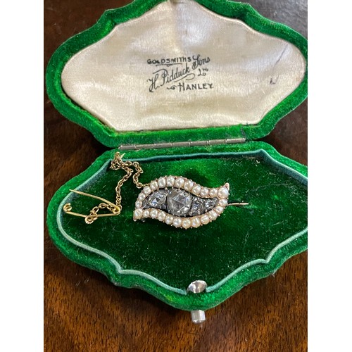 221 - Georgian Rose Cut Diamond Brooch Set In Yellow Metal with Approximately 1ct Centre Stone & .25ct Cor... 