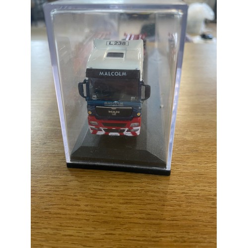 240 - Oxford Die-Cast MAN Malcolm Haulage Truck & Trailer In Case