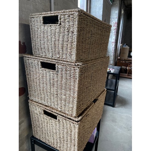 253 - Set Of 3 Straw Woven Baskets