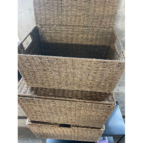 253 - Set Of 3 Straw Woven Baskets