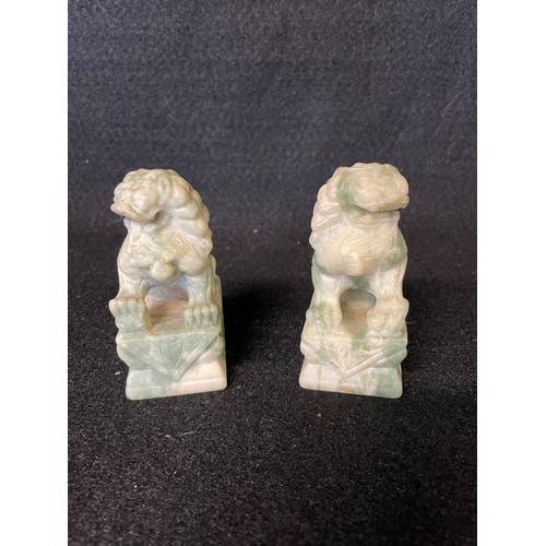 266 - Pair Of Green Jade Foo Dogs