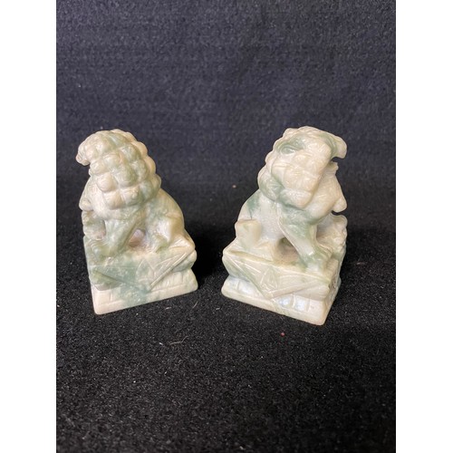 266 - Pair Of Green Jade Foo Dogs