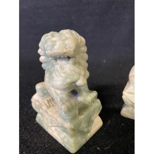 266 - Pair Of Green Jade Foo Dogs