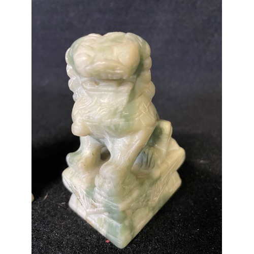 266 - Pair Of Green Jade Foo Dogs