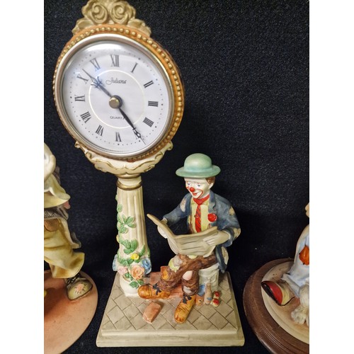 270 - Collection of Clown figurines and clock.