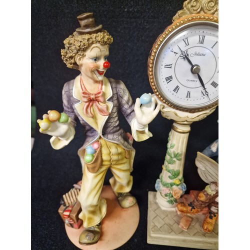 270 - Collection of Clown figurines and clock.