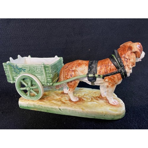 38 - Large Czechoslovakian Royal Dux Ceramic Dog & Cart 1918-1939 (12796)