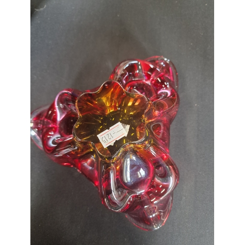 2 - A Red and Orange Czech Bohemia Crystal Dish