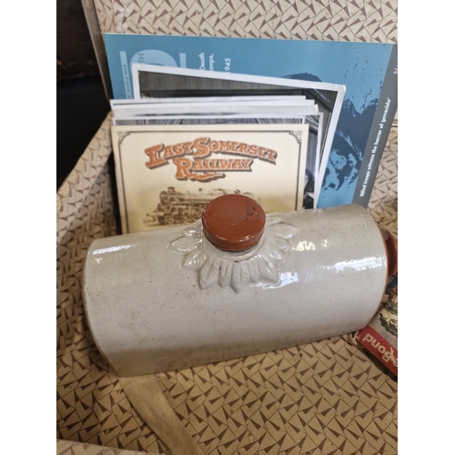 6 - A selection of Vintage items including, Hot Water Bottle, and Suitcase