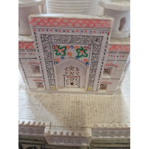 22 - Vintage Indian Taj Mahal Temple Architectural Alabaster Stone Hand Carved Model