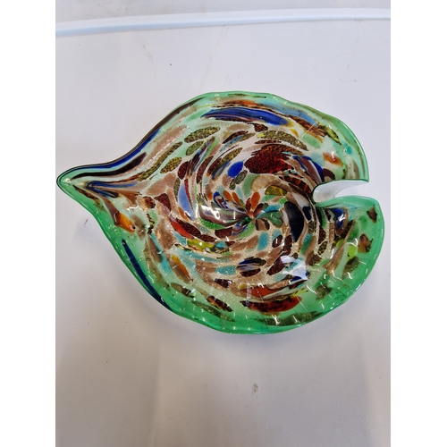 29 - Murano glass bowl multicoloured on white With Copper Fleck, also a clear and lime glass bowl
