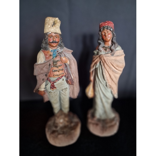 41 - Antique Moorish Gypsy Woman & Man Austrian Cold Painted Terracotta Clay Statues