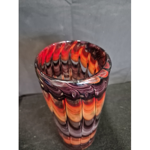 47 - A large stall murano vase on clear, purple and orange with gold flecks throughout