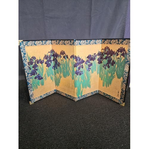 97 - A genuine Korin Ogata, Tsubame and Flowers, miniature folding screen.