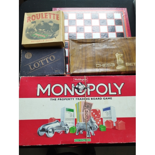 147 - Vintage Board Games inc Monopoly, Chess, Roulette and Lotto.