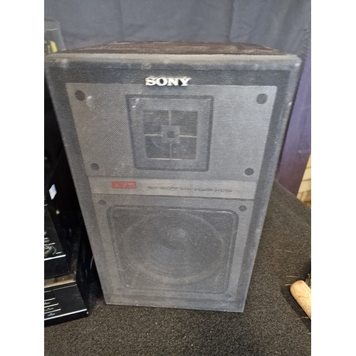 395 - Memorex stacker system with turn table and Sony speaker