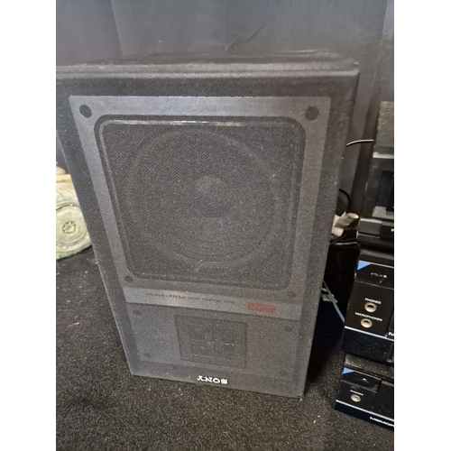 395 - Memorex stacker system with turn table and Sony speaker
