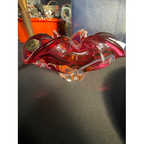 2 - A Red and Orange Czech Bohemia Crystal Dish