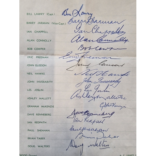 39 - Official autograph sheet fully signed in ink by all 17 members of the Australian team that toured En... 