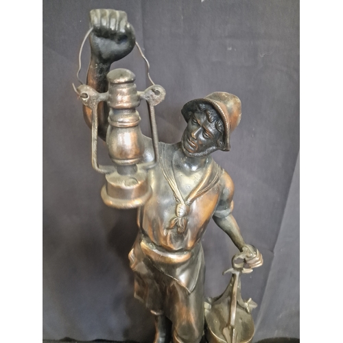 97 - A large vintage copper Fisherman 28 inches tall