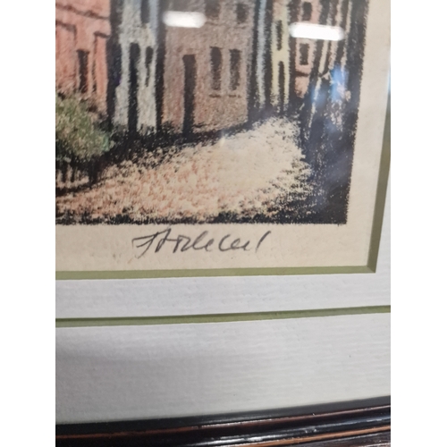 113 - Framed signed picture print. Street scene. Size 22x26cm