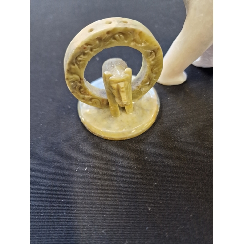 127 - Soap stone Elephant and jade insence holder