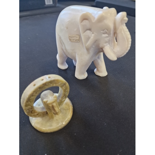 127 - Soap stone Elephant and jade insence holder