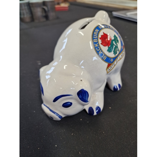 155 - A unique Blackburn Rovers pig money box by Mason Mugs