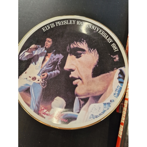 168 - Elvis Presley bundle. Including 10th Anniversary plate 1987, two Evlis annuals 1975 and 1981