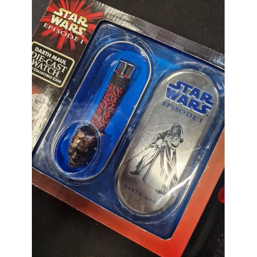 211 - Star Wars Episode 1 Darth Maul Die-cast watch 1999  and Jar Jar Binks watch in collectable case Luca... 