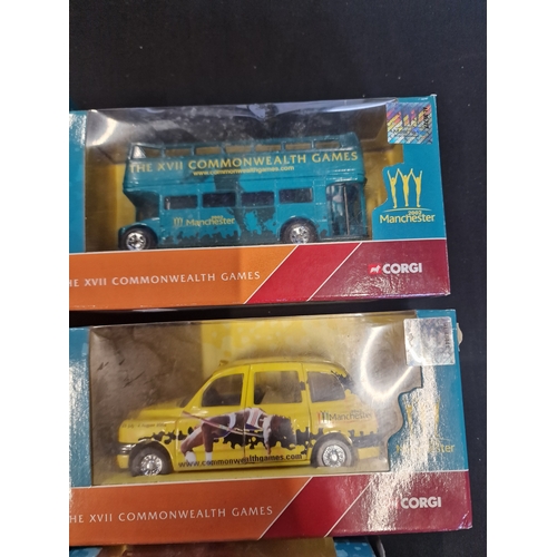 214 - CORGI Manchester 2002 Commonwealth Games collectable taxis, buses and cars