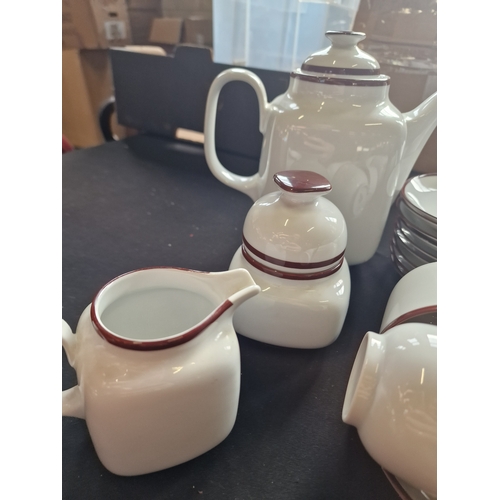 227 - winterling tea service marktleuthen in white with burgundy rim. 27 piece set