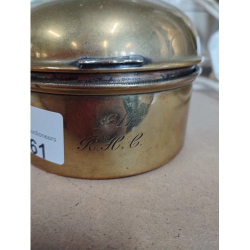 261 - Antique Metal Pill Box Style Container with George V Emblem Dated 1911