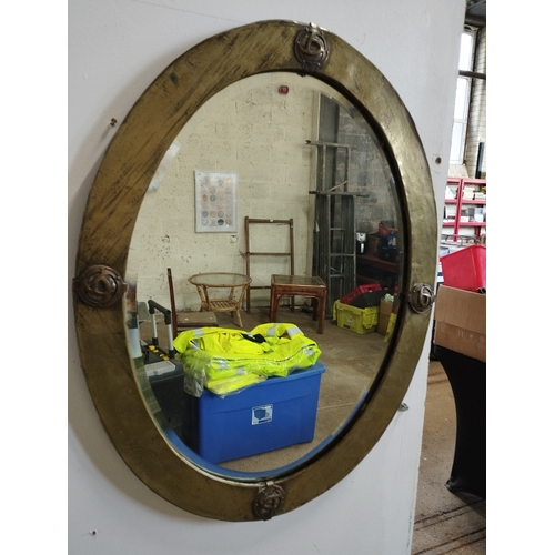 264 - Vintage Brass Surround Oval Wall Hanging Mirror Approx 71x55cm