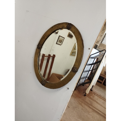 264 - Vintage Brass Surround Oval Wall Hanging Mirror Approx 71x55cm