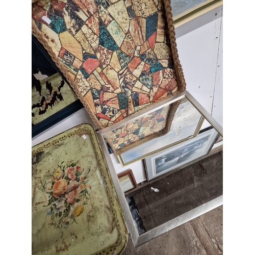 312 - Three vintage mirrors and two vintage trays