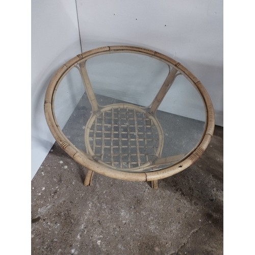 311 - Round Cane Table with Glass Top