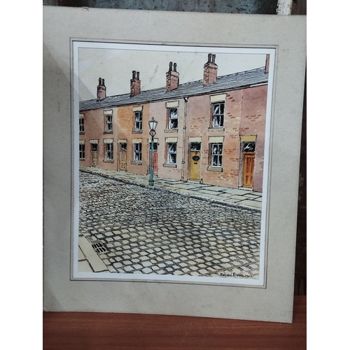 345 - Brian Barlow Print of Terraced Streets Approx. 40x35cm