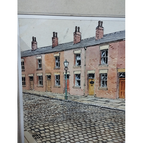 345 - Brian Barlow Print of Terraced Streets Approx. 40x35cm