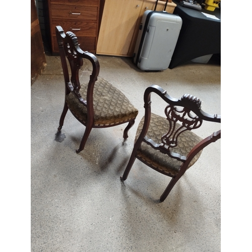 357 - Pair of Mahogany Ornate Carved Side Chairs on Castors