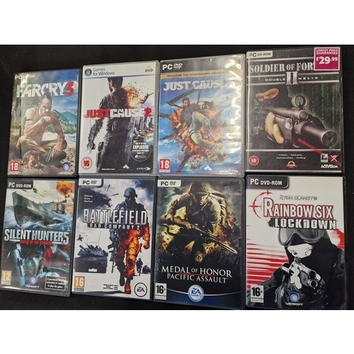 153 - A bundle of PC games. Including far cry 3, rainbow six, silent hunter, battlefield, medal of honor, ... 