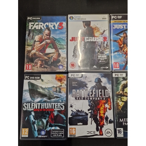 153 - A bundle of PC games. Including far cry 3, rainbow six, silent hunter, battlefield, medal of honor, ... 