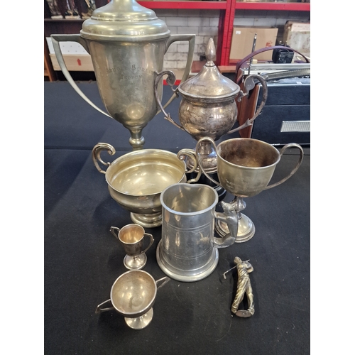 17 - A bundle of silver plate trophies and pewter