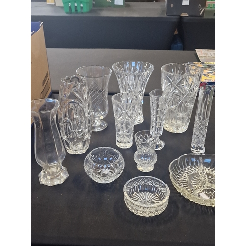 19 - A bundle of lead crystal vases and trinket dishes