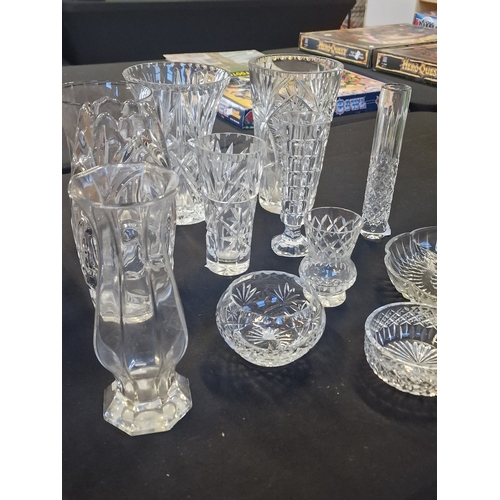 19 - A bundle of lead crystal vases and trinket dishes