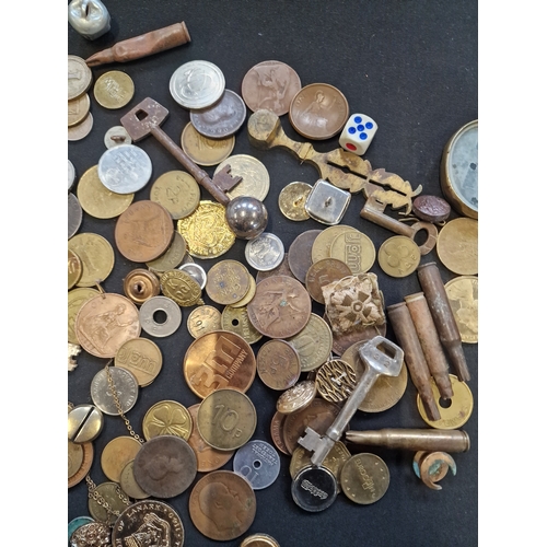 54 - A mix bundle of coins, military buttons, brass army shells and other vintage items