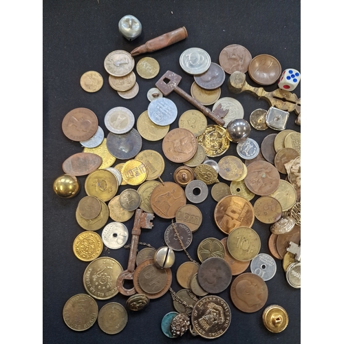 54 - A mix bundle of coins, military buttons, brass army shells and other vintage items