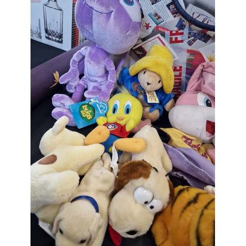 72 - Vintage Looney Tunes and Disney plush. Including money box and puppet.