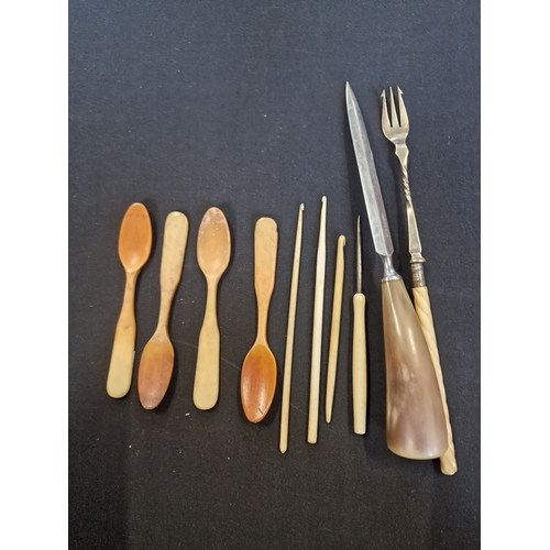 79 - Vintage horn and bone utensils and craft items