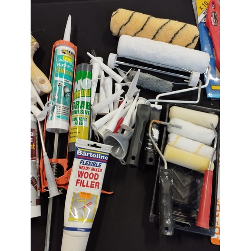 96 - Lot of Decorating Tools & Sundries inc Paintbrushes, Rollers, Sandpaper and Silicones/Fillers